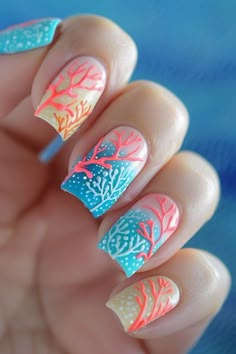 Cruise Nails, Sea Nails, Summer Nail Designs, Summery Nails, Mermaid Nails, Vacation Nails, Summer Nails Colors