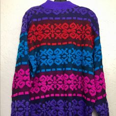 Nwt 90s Vintage Bright Geometric Pattern Pull Over Sweater By A Jane Adams Plus Size, 80s Nwt Grandma Sweater, Vintage Acrylic Knit Sweater Vintage From The 80s Or 90s. New With Tags. Has Never Been Worn Or Washed. No Issues. Tag Size: 22w Blues, Reds, Purple, Pink Measurements Neck: 8” Shoulders: 26��” Arm: 10”W X 21”L Chest: 25” Length: 30” 90s Style Purple Sweater For Fall, 90s Style Purple Fall Sweater, Retro Purple Sweater For Winter, Retro Purple Winter Sweater, Retro Purple Long Sleeve Sweater, 90s Purple Winter Sweater, Multicolor Vintage Sweater With Graphic Print, Vintage Multicolor Sweater With Graphic Print, Vintage Multicolor Acrylic Sweater