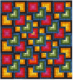 an image of a colorful quilt with squares in the middle and one block at the bottom