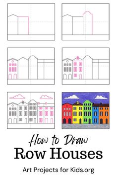 how to draw row houses for kids with the text, how to draw row houses art projects