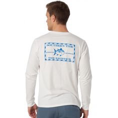 Southern Tide Long Sleeve Original Skipjack T-shirt Cotton Long Sleeve T-shirt With Front Print, White Long Sleeve Graphic T-shirt, Long Sleeve Cotton T-shirt With Logo Print, Long Sleeve T-shirt With Graphic Print In Relaxed Fit, Long Sleeve Relaxed Fit Graphic T-shirt, Casual Long Sleeve T-shirt With Front Print, Long Sleeve Cotton Top With Screen Print, Cotton Long Sleeve Shirt With Logo Print, White Long Sleeve T-shirt With Front Print