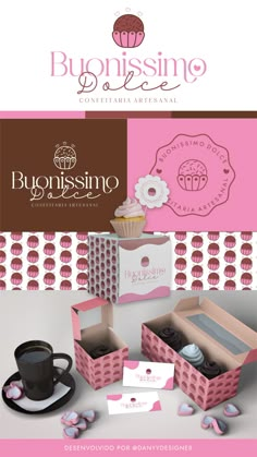 some pink boxes with cupcakes in them