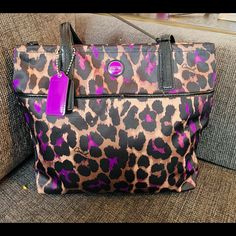 Little Cheetah Bag Made Of Weatherproof Fabric And Patton Leather. Bag Is New Still Has My Security Strap On The Strap Tax Were Removed From Someone Inside My Store Designer Purple Travel Bag, Purple Coach Shoulder Bag For Travel, Designer Coach Bag In Purple, Coach Purple Tote Bag, Designer Purple Tote Bag, Coach Rectangular Purple Shoulder Bag, Rectangular Purple Coach Shoulder Bag, Coach Purple Rectangular Shoulder Bag, Cheetah Bag