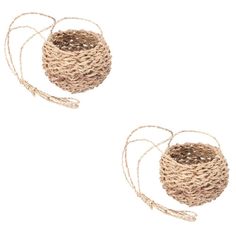 two small baskets are tied together with string