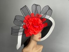 "Vogue hats are perfect for horse racing events, church, the Kentucky derby, weddings, garden tea parties and charity events. There is a tie on the inside of the hat that helps adjust the size from large to small. 100% Brand new, hand made and high quality. Please feel free to ask me any questions or special requests. All pieces are securely wrapped & boxed to prevent damage/breakage. Wired ribbon. One size hat.( 20\" to 22.5\") Brim is approx.6.5\" Thank you very much for shopping  at my shop. Ladies Dress Hats, Tea Wedding, Wedding Cocktail Party, Kentucky Derby Hat, Tea Party Garden, Charity Events, Church Hats, Wearing A Hat, Wedding Cocktails