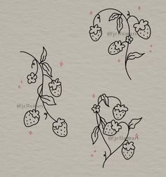 two drawings of strawberries and flowers on paper