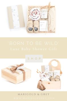 a baby shower gift box with its contents