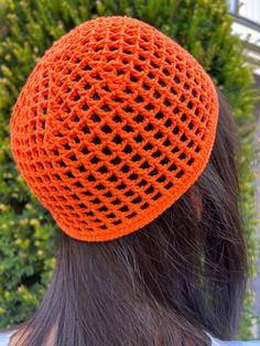 Hand-Crocheted Skull Cap Party Hat Elevate your festival style with our vibrant orange mesh crochet hat. Handmade with care, this boho-chic accessory is perfect for sunny days and outdoor events. Its breathable design keeps you cool and stylish. Make a statement at your next festival or beach outing. Shop now to add a pop of color to your wardrobe! Orange Crochet Beach Hat One Size, Handmade Orange Crochet Hat For Beach, Handmade Orange Crochet Beach Hat, Orange Bohemian Hat For Festival, Orange Bohemian Festival Hat, Handmade Orange Crochet Hat One Size, Handmade One Size Orange Crochet Hat, Spring Festival Crochet Beanie Hat, Orange Crochet Hat For Spring