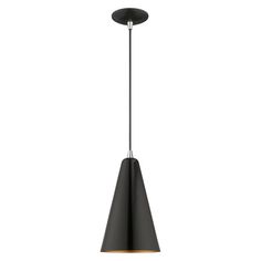 a black and gold pendant light hanging from the ceiling with an adjustable cord on it