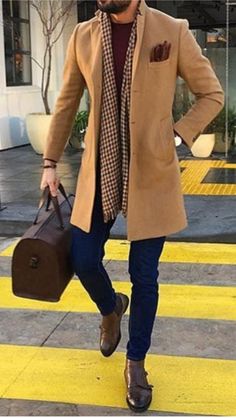 Trench Coat Outfit For Men, Mens Fashion British, Men’s Business Clothes, Men Coat Outfit Formal, Mens Camel Coat Outfits, Camel Overcoat Men Outfit, Camel Coat Outfit Men, Men Trench Coat Outfit, Peacoat Scarf