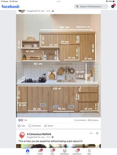 the facebook page has an image of a kitchen with wooden cabinets and white counter tops