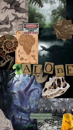 an altered collage with images of animals and other things in the background, including letters that spell out all over the place