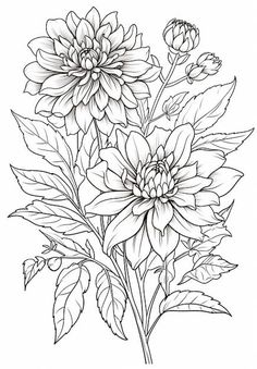 a bunch of flowers that are drawn in black and white