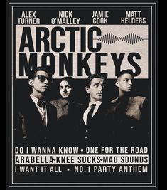 an advertisement for arctic monkeys featuring two men