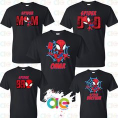 spider - man shirts with the word's on them are available in multiple colors