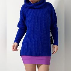 New With Tags Cobalt Blue Color 100% Cotton Perfect If You Are Size Small Or Medium And Would Like Oversized Sweater Please See The Photos For More Information Blue Chunky Knit Long Sleeve Sweater, Trendy Blue Knit Sweater, Cozy Blue Long Sleeve Sweater, Blue Fitted Textured Knit Sweater, Blue Long Sleeve Sweater For Layering, Blue Textured Knit Sweater For Layering, Blue Cable Knit Long Sleeve Sweater, Blue Cable Knit Sweater For Layering, Winter Blue Sweater For Layering