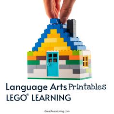 a lego house is shown with the words language arts printables on it's front