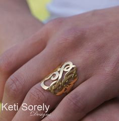 Large Monogram Ring 1"- Personalized Initial Ring In Sterling Silver, Solid Gold, Yellow Gold, Rose Gold, White Gold, Statement Ring by KetiSorelyDesigns on Etsy https://www.etsy.com/listing/176608402/large-monogram-ring-1-personalized Personalized Initial Ring, Diamond Circle Necklace, Gold Leaf Rings, Leaf Engagement Ring, Monogram Ring, Monogram Jewelry, Circle Diamond, Jewellery Gold, Gold Diamond Necklace