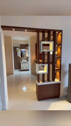 the interior of a house with white and brown decor