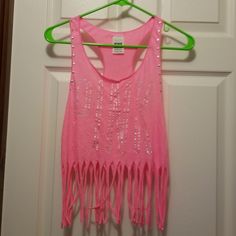 Victoria Secret Top Tank W/Fringes And Foil Size Xsmall Color Coral Nwot Online Please No Trade No Swap Color Coral, Top Tank, Victoria Secret, Victoria Secret Pink, Pink Ladies, Foil, Victoria's Secret, Coral, Tank Top