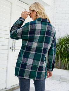 Green Flannel Shirt For Workwear And Fall, Green Collared Flannel Shirt For Fall, Trendy Plaid Collared Outerwear, Fall Long Sleeve Tops With Grid Pattern, Plaid Collared Single-breasted Top, Oversized Single Breasted Plaid Shacket, Oversized Plaid Single-breasted Shacket, Plaid Collared Shacket For Work, Plaid Button-up Shacket For Work