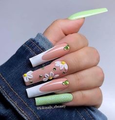 Green Acrylic Nails, Acrylic Nails Coffin Short, Square Acrylic Nails, Nail Art Ideas, Fire Nails