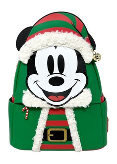 PRICES MAY VARY. Officially Licensed Disney, Retrofacts exclusive Faux leather with zipper closures, top handle, adjustable straps. Womens Fashion Bag For Juniors and Women. Not intended for the use of children under 12 years Measures roughly 10" X 9" X 5" Brand new, officially licensed Disney design from Loungefly. Loungefly Mickey, Xmas Elf, Disney Handbags, Loungefly Bag, Faux Leather Backpack, Disney Designs, Santa's Little Helper, Disney Bag, Disney Addict