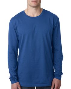 Men's Cotton Long-Sleeve Crew - COOL BLUE - L | Next Level Men's Cotton Long-Sleeve Crew T-Shirt in Cool Blue Size Large | combed ringspun cotton fine jersey Petroleum Blue, Mens Long Sleeve Shirt, Latest T Shirt, Midnight Navy, Crew Shirt, Knit Set, Blue Tshirt, Work Shirts, Striped Shorts