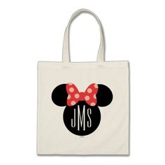 Minnie Polka Dot Head Silhouette | Monogram Tote Bag Personalized White Bags For Shopping, Personalized Casual Tote Bag, Casual Personalized Tote Bag, Cute Personalized Black Bag, Personalized White Canvas Bags, Personalized Gift White Bag, Everyday Customizable Red Bags, Personalized White Eco-friendly Bag, Personalized Eco-friendly White Bag