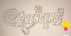 the avengers logo has been drawn in black and white with yellow marker markers on it