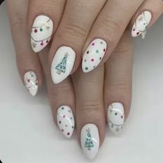 Christmas Village Nails, Cutesy Christmas Nails, Christmas Cookie Nail Art, Christmas Ornaments Nails, Snowman Nails Christmas, Christmas Nail Ideas Almond, Peppermint Nail Art, Pink Christmas Nail Ideas, Christmas Tree Nails Designs