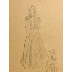 A late 1930s fashion study featuring two women wearing a brocade evening coat and a chiffon gown from Marshall Field and Company."  Description on drawing reads, "above - heavy brocade evening coat, fastened by huge gold buttons.  lower -- resplendent chiffon dress with shirred pockets.  Aestehtics "Pink Party" Marshall Field and Company."  Provenance: Cornelia Steckl-Jurin, Founder of the Fashion Department at the School of the Art Institute of Chicago. Archivally matted to 12" x 16". Historical Victorian Dress With Buttons, Vintage Victorian Dress For Dressmaking, Vintage Victorian Dress For Evening, Formal Vintage Victorian Dress With Buttons, Formal Dresses With Vintage Pattern, Late 1930s Fashion, Fashion Study, Evening Coat, The Art Institute Of Chicago