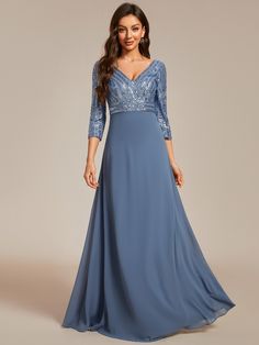 Long Sleeve Contrast Sequin Dress For Prom, Sequin Wedding Dress With 3/4 Sleeves, Sequin 3/4 Sleeve Wedding Dress, Holiday Evening Dresses With 3/4 Sleeves, Dresses Formal Elegant, Evening Dresses With Sleeves, Sequin Evening Dresses, Chiffon Evening Dresses, Sequin Maxi