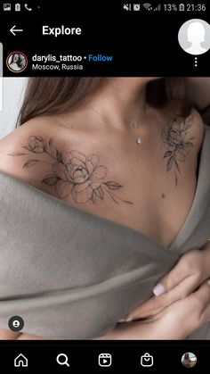 a woman's chest with flowers on it and the words explore above her shoulder