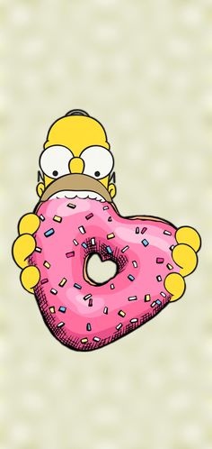 the simpsons holding a pink donut with sprinkles on it's face