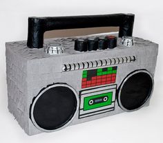 an old school boombox made out of duct tape