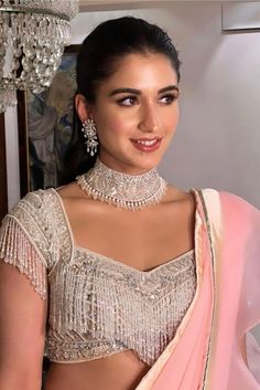 Whether you covet diamonds or prefer something more traditional like Polkis and pearls. We promise that all eyes will be on you with these choker necklace designs. White Sari, Radhika Merchant, Saree Designs Party Wear, Sleeves Designs For Dresses, Blouse Hand Designs