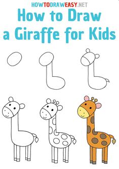 how to draw a giraffe for kids with the title, how to draw a gi