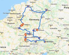 a map showing the route for germany