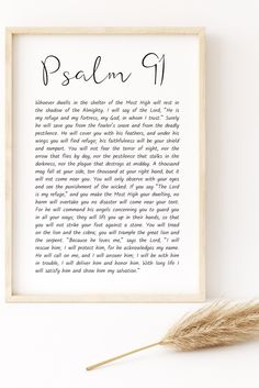 a framed poem with a feather on the bottom and an inscription below it that reads, psalm 11