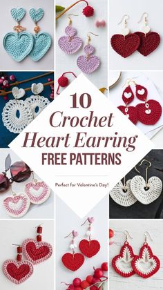 10 crochet heart earring free patterns for valentine's day or any special occasion