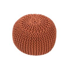 an orange knitted poufce on a white background