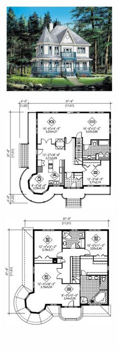 two story house plans with an open floor plan and large front porch, in the middle of