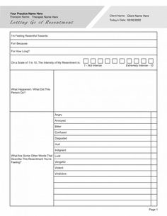 Letting Go of Resentment Worksheet PDF-0 Letting Go Worksheets, Letting Go Activities, Emotion Journal, Weekly Dinner Planner, Group Therapy Activities, Counselling Tools, Therapy Questions, Let Things Go, Dinner Planner