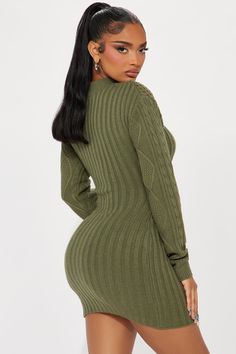 Available In Olive And Black. Sweater Mini Dress Mock Neckline Long Sleeve Cut Out V-Neck Stretch Length = 34" 100% Acrylic Imported | Oliviana Sweater Mini Dress in Olive Green size Small by Fashion Nova Olive Fashion, Sweater Mini Dress, Neck Stretches, Mini Sweater Dress, Mock Neckline, Black Sweater, Radio Station, Fashion Nova, Olive Green