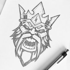 a pencil drawing of an angry wolf with a crown on it's head