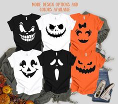 Custom Halloween T-shirts, Halloween Pumpkin Face Shirts, Family Halloween Party Shirts, Custom Halloween Squad, Halloween Group Shirt. Thanks for being here We are glad to serve you☺. Please contact us 24/7  We are a business that believes in EQUALITY, FREEDOM and LOVE for everyone. ■ How to order: 1.- Please, check our available sizes, colors and measurements. 2.- Choose your design. 3.- Enter your T-Shirt Color (Primary color) For Example; Blue 4.- Enter your Size (They fit pretty true to siz Family Halloween Party, Halloween T Shirts, Pumpkin Face, Halloween Tshirt, Group Shirts, Pumpkin Faces, Family Halloween, Fete Halloween