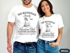 Looking for a cute, matching set of custom travel Social club family vacation shirts for 2024 for the all the family members or maybe a personalized matching couple tshirt set? There are matching adult youth, toddler T-shirts and baby body suits all sold separately.  If you are looking for a unique way to commemorate your upcoming family vacation? Look no further than our custom family vacation shirt! Whether you're planning a cruise, a beach trip, or a summer vacation, our shirts are perfect fo Casual T-shirt With Custom Print For Family Outings, Customizable Cotton T-shirt For Vacation, Personalized Family Matching T-shirt For Summer, Casual Summer Tops For Family Outings, Personalized Family T-shirt For Summer, Custom Print T-shirt For Family Outings In Summer, Relaxed Fit Family Matching Tops For Vacation, Customizable Family Matching Summer T-shirts, Customizable Short Sleeve T-shirt For Vacation