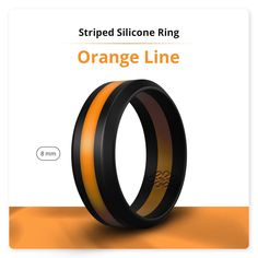 an orange line ring is shown in front of a white background with the words striped silicone ring