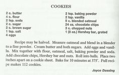 the recipe for cookies is shown in black and white